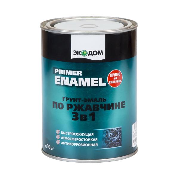 Грунт-эмаль алкидная по ржавчине 3 в 1 зеленая, RAL6005, 0,9 кг, Экодом