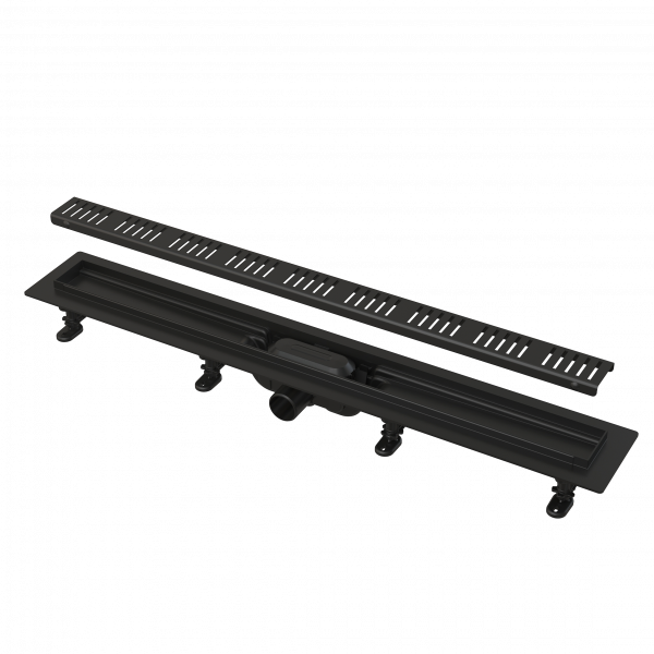 Трап линейный ALCA пластиковый, комб. затвор, реш. нерж./ст. черная, APZ10BLACK-750M