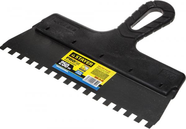 Шпатель зубчатый 8x8 Professional с пласт.ручкой 250мм (арт.1009-25-08) Stayer