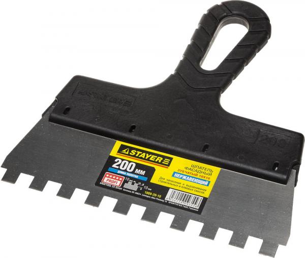 Шпатель зубчатый 10x10 Professional с пласт.ручкой 200мм (арт.1009-20-10) Stayer