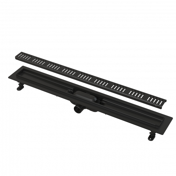 Трап линейный ALCA пластиковый, комб. затвор, реш. нерж./ст. черная, APZ10BLACK-550M