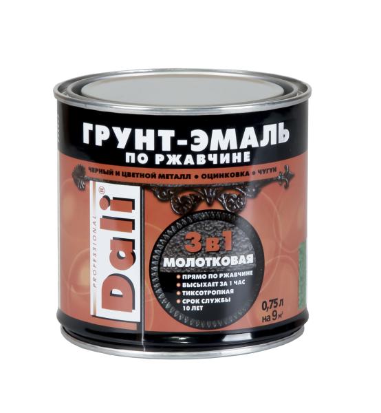 Грунт-эмаль алкидная по ржавчине 3 в 1 шоколадная, 0,75 л, молотковая, Dali